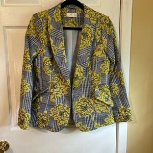 Yellow and Black Floral Blazer with Tailored Fit